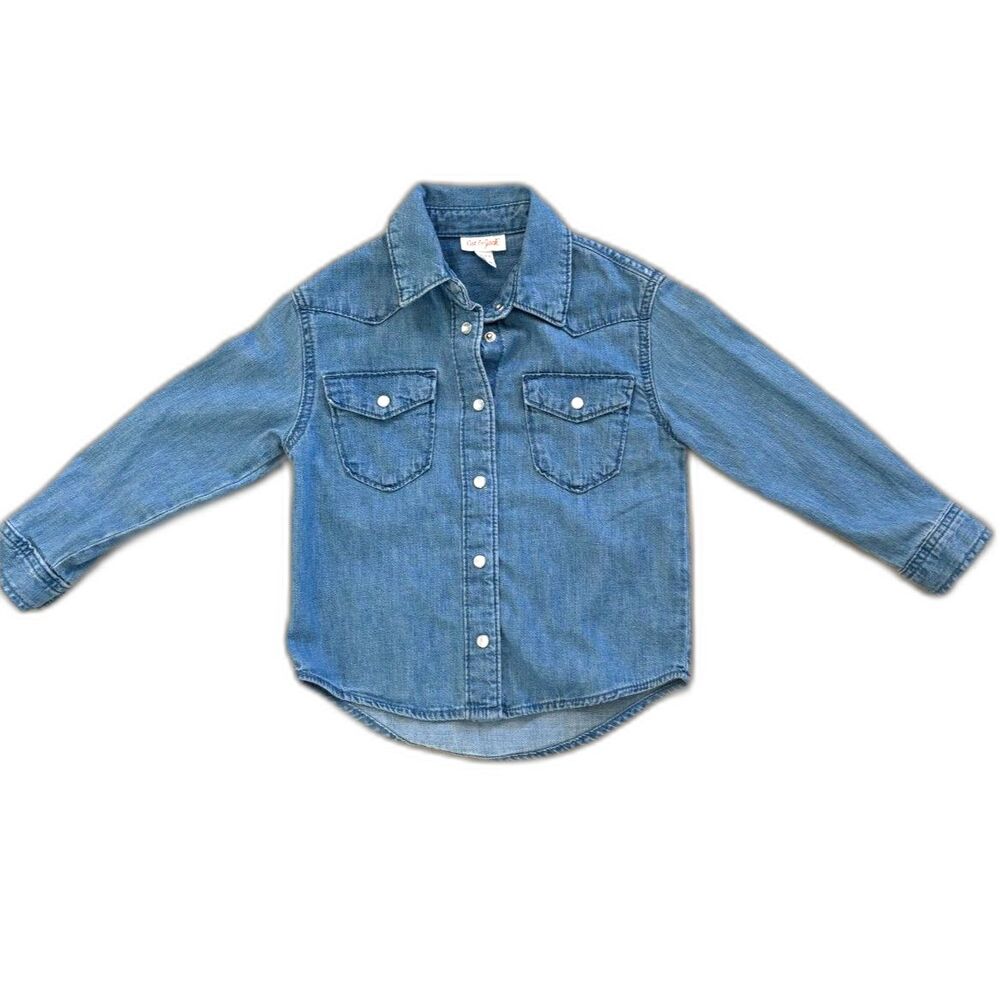 Cat & Jack Girls Size XS 4/5 Soft Cotton Denim Pearl Snap Western Chambray Top